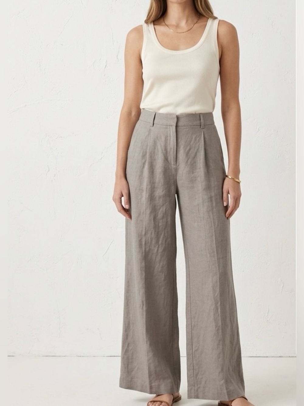 NWT Magaschoni 100% linen wide leg oatmeal tan pants size large